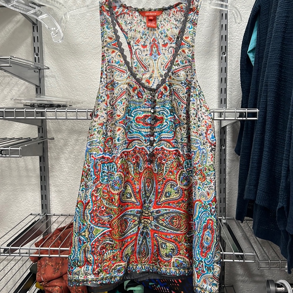 Sundance silk paisley racer back tank size small